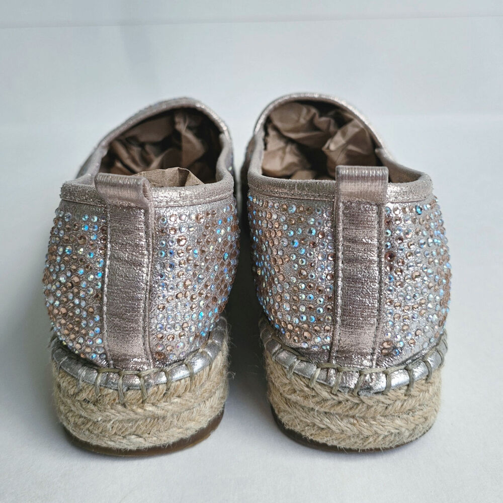 INC Espadrille Flats Rhinestone Caleyy Size 9 Metallic Tan Sparkle Slip On Shoes - Picture 5 of 12